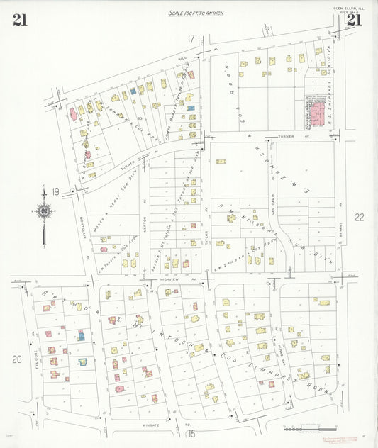 Sanborn Fire Insurance Map from Glen Ellyn, Du Page County, Illinois (1940), Sheet #0021 - Historic Sanborn Fire Insurance Map Print, vintage old map wall art, antique decor, genealogy gift, Illinois Illinois map