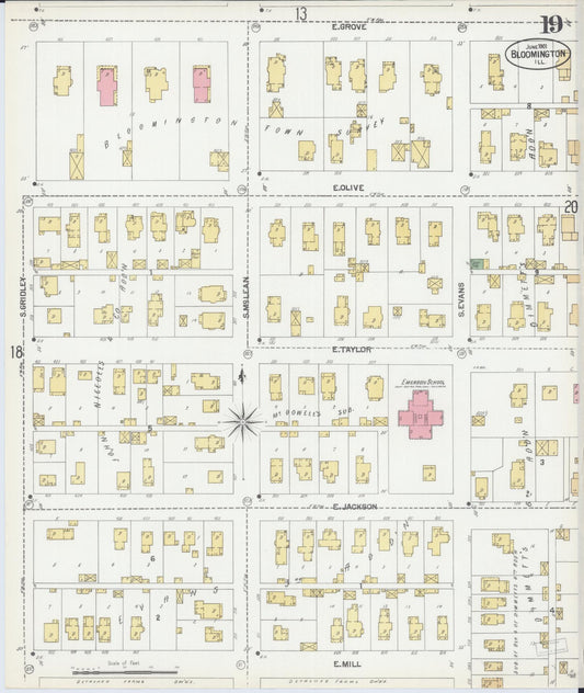Sanborn Fire Insurance Map from Bloomington, McLean County, Illinois (1901), Sheet #0019 - Historic Sanborn Fire Insurance Map Print, vintage old map wall art, antique decor, genealogy gift, Illinois Illinois map