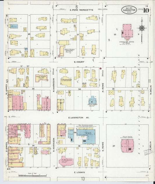 Sanborn Fire Insurance Map from Ludington, Mason County, Michigan (1910), Sheet #0010 - Historic Sanborn Fire Insurance Map Print, vintage old map wall art, antique decor, genealogy gift, Michigan Michigan map