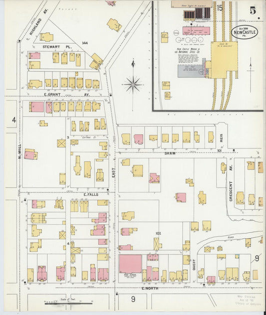 Sanborn Fire Insurance Map from New Castle, Lawrence County, Pennsylvania (1899), Sheet #0005 - Historic Sanborn Fire Insurance Map Print, vintage old map wall art, antique decor, genealogy gift, Pennsylvania Pennsylvania map