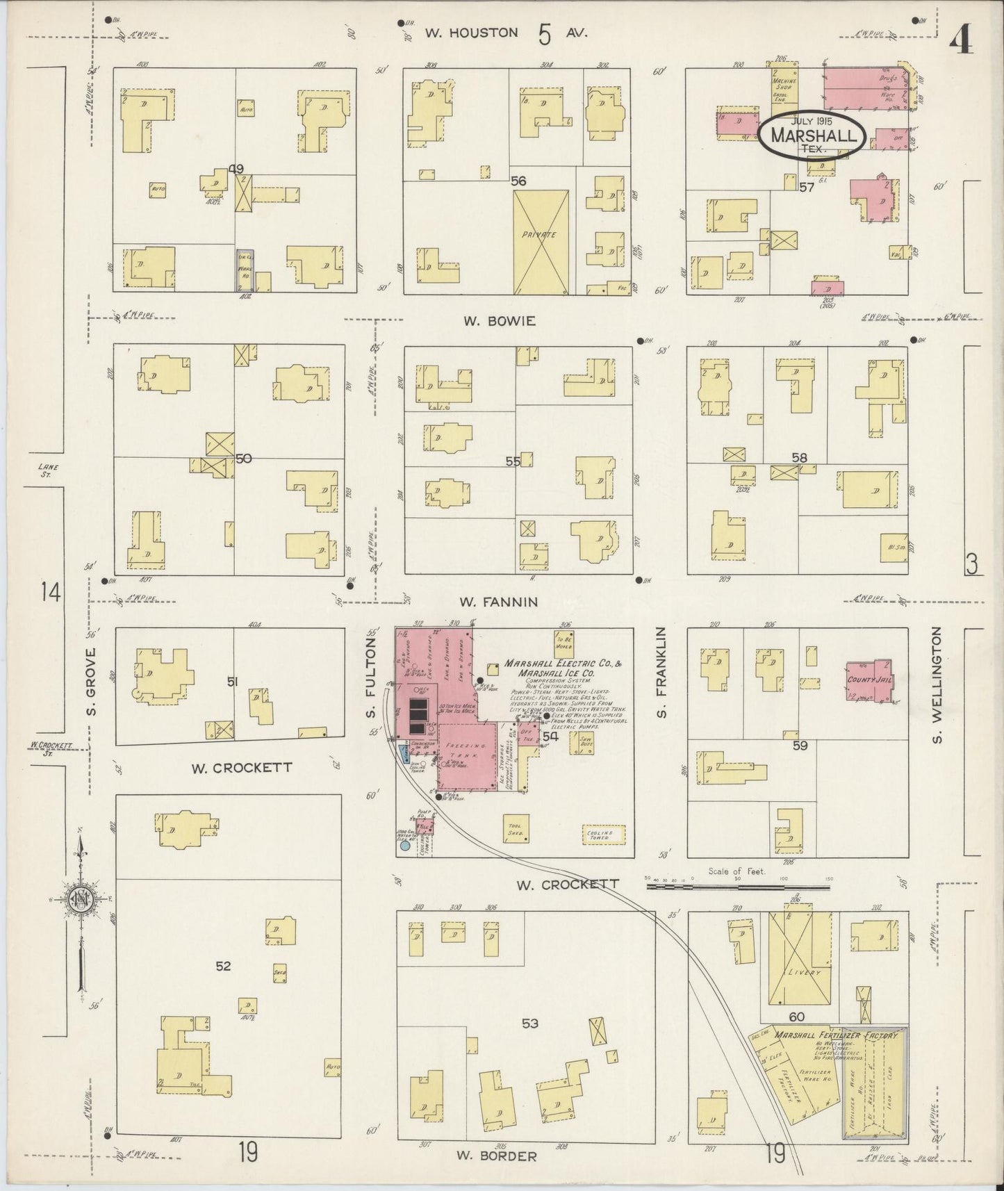 Sanborn Fire Insurance Map from Marshall, Harrison County, Texas (1915), Sheet #0004 - Historic Sanborn Fire Insurance Map Print, vintage old map wall art, antique decor, genealogy gift, Texas Texas map