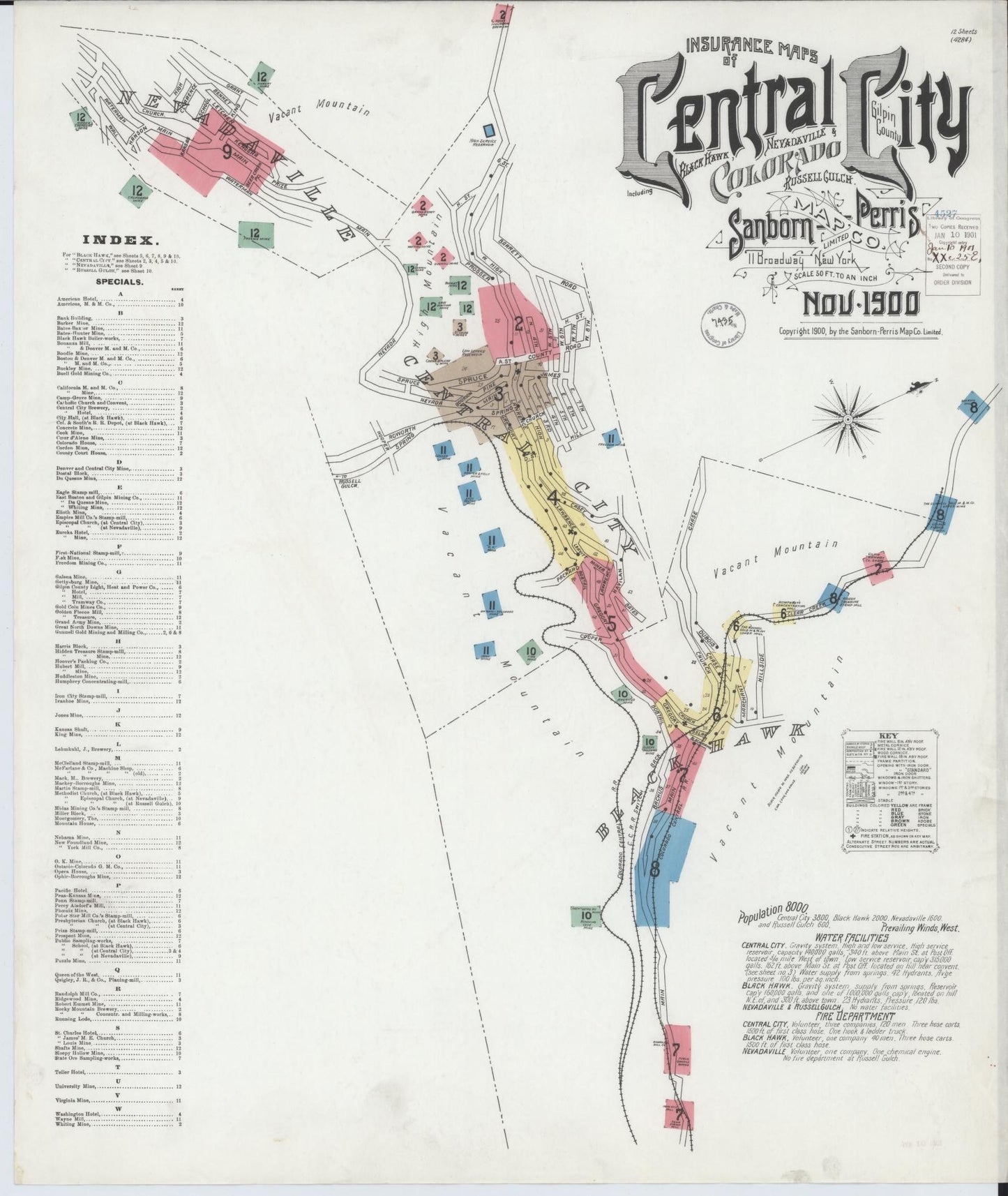 Sanborn Fire Insurance Map from Central City, Gilpin County, Colorado (1900), Sheet #0001 - Complete Map Set gallery image, historic Sanborn map, vintage wall art, Colorado Colorado