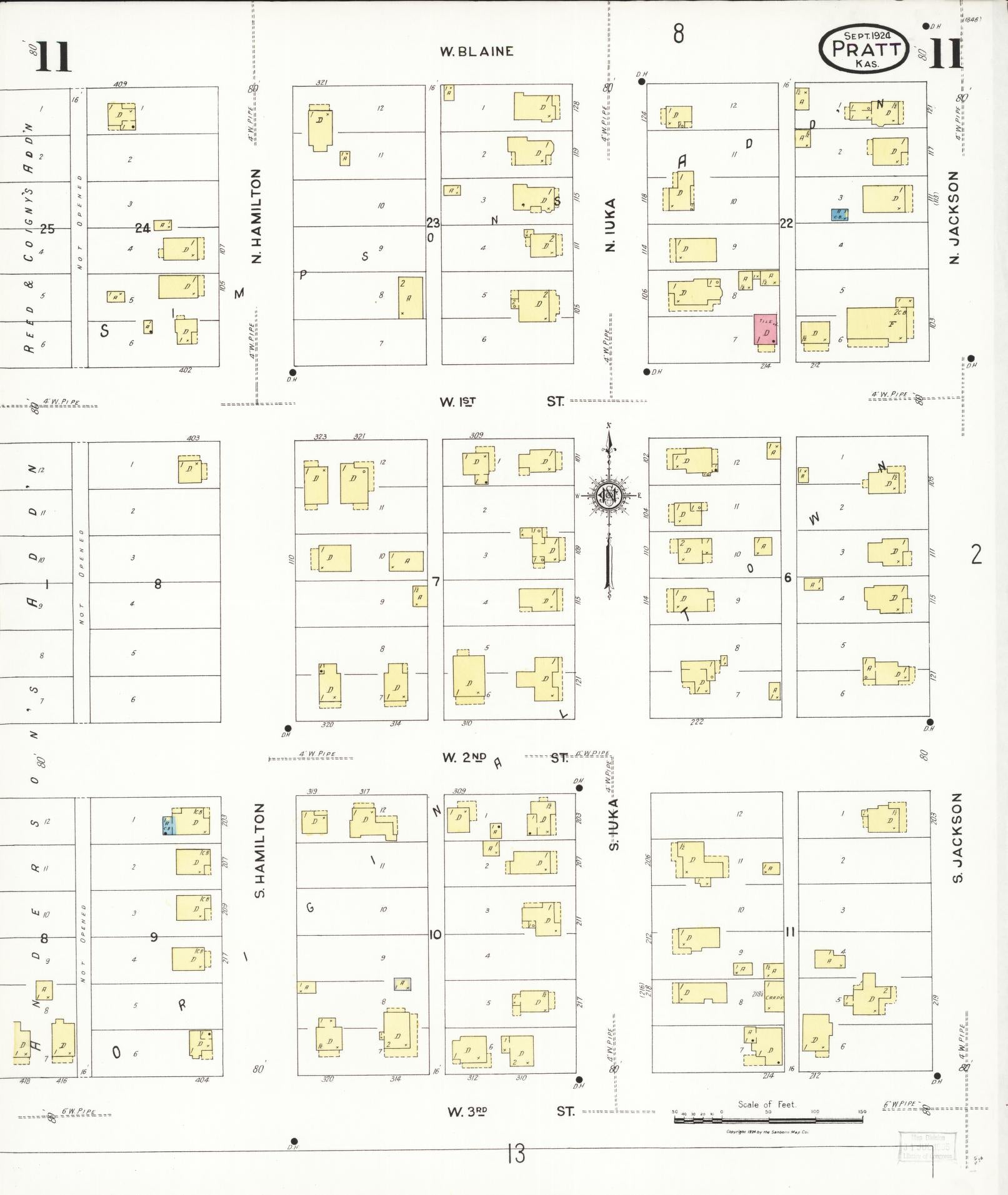 Sanborn Fire Insurance Map from Pratt, Pratt County, Kansas (1924), Sheet #0011 - Complete Map Set gallery image, historic Sanborn map, vintage wall art, Kansas Kansas