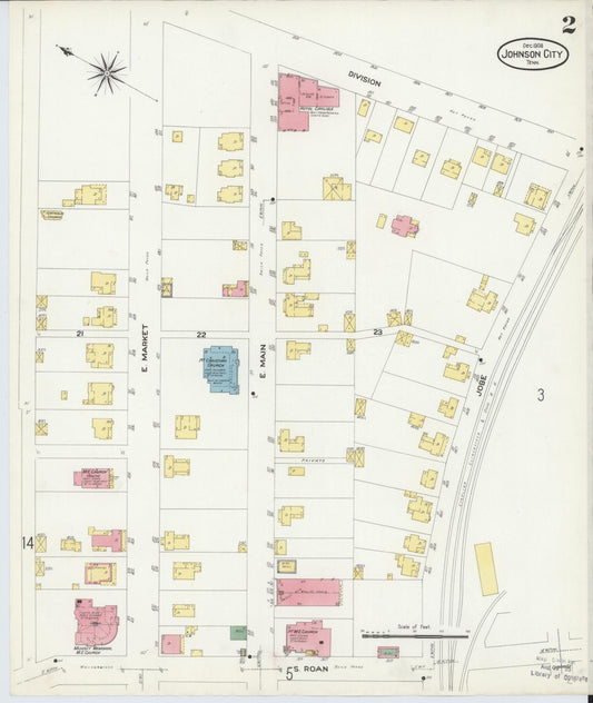 Sanborn Fire Insurance Map from Johnson City, Washington County, Tennessee (1908), Sheet #0002 - Historic Sanborn Fire Insurance Map Print, vintage old map wall art, antique decor, genealogy gift, Tennessee Tennessee map