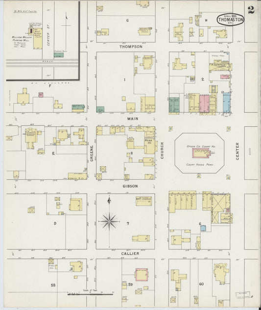 Sanborn Fire Insurance Map from Thomaston, Upson County, Georgia (1890), Sheet #0002 - Historic Sanborn Fire Insurance Map Print, vintage old map wall art, antique decor, genealogy gift, Georgia Georgia map