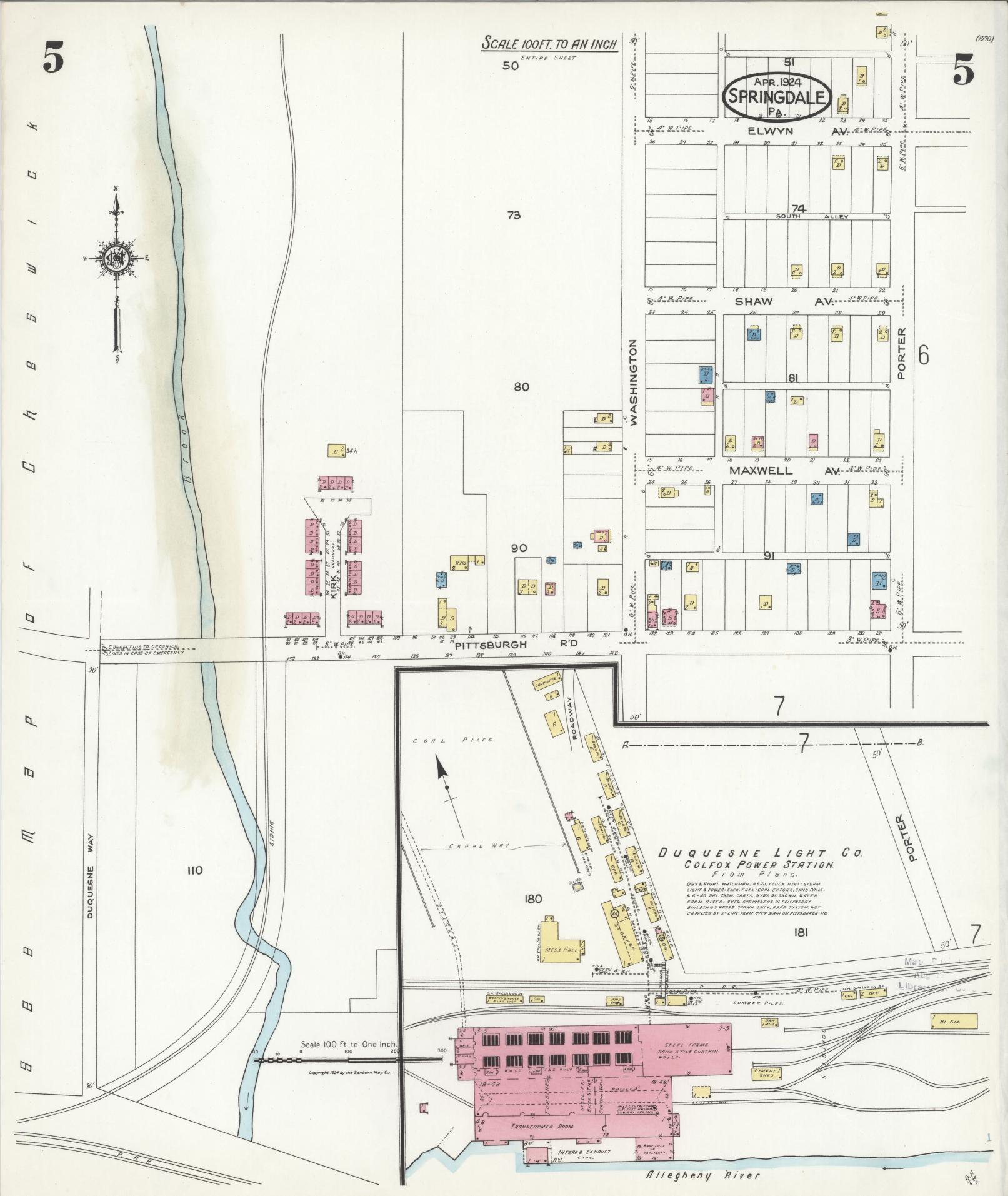 Sanborn Fire Insurance Map from Springdale, Allegheny County, Pennsylvania (1924), Sheet #0005 - Complete Map Set gallery image, historic Sanborn map, vintage wall art, Pennsylvania Pennsylvania