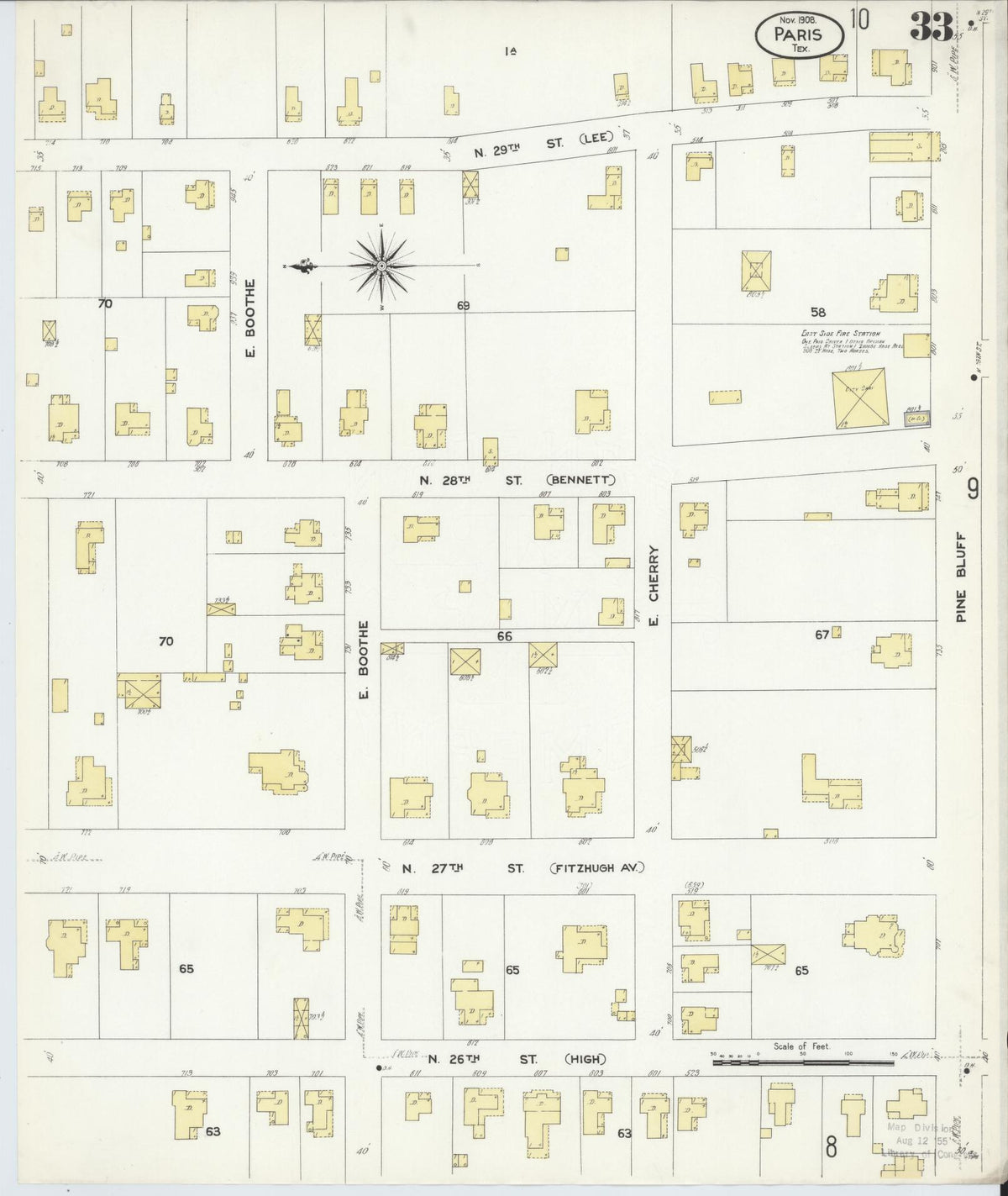Sanborn Fire Insurance Map from Paris, Lamar County, Texas (1908), Sheet #0033 - Complete Map Set gallery image, historic Sanborn map, vintage wall art, Texas Texas