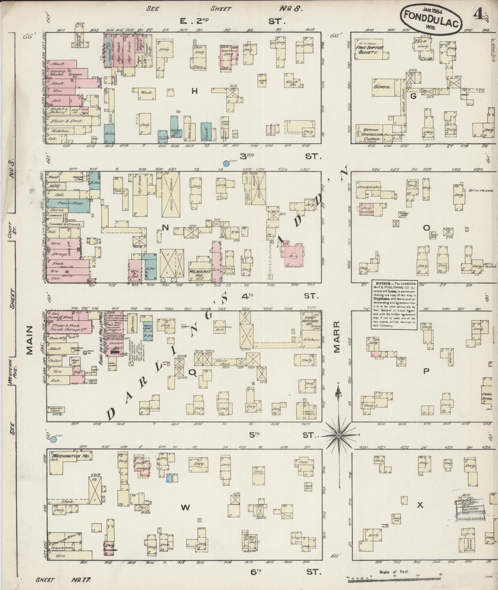 Sanborn Fire Insurance Map from Fond du Lac, Fond du Lac County, Wisconsin (1884), Sheet #0004 - Complete Map Set gallery image, historic Sanborn map, vintage wall art, Wisconsin Wisconsin