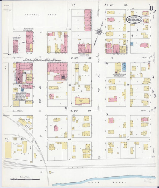 Sanborn Fire Insurance Map from Sterling, Whiteside County, Illinois (1916), Sheet #0008 - Historic Sanborn Fire Insurance Map Print, vintage old map wall art, antique decor, genealogy gift, Illinois Illinois map