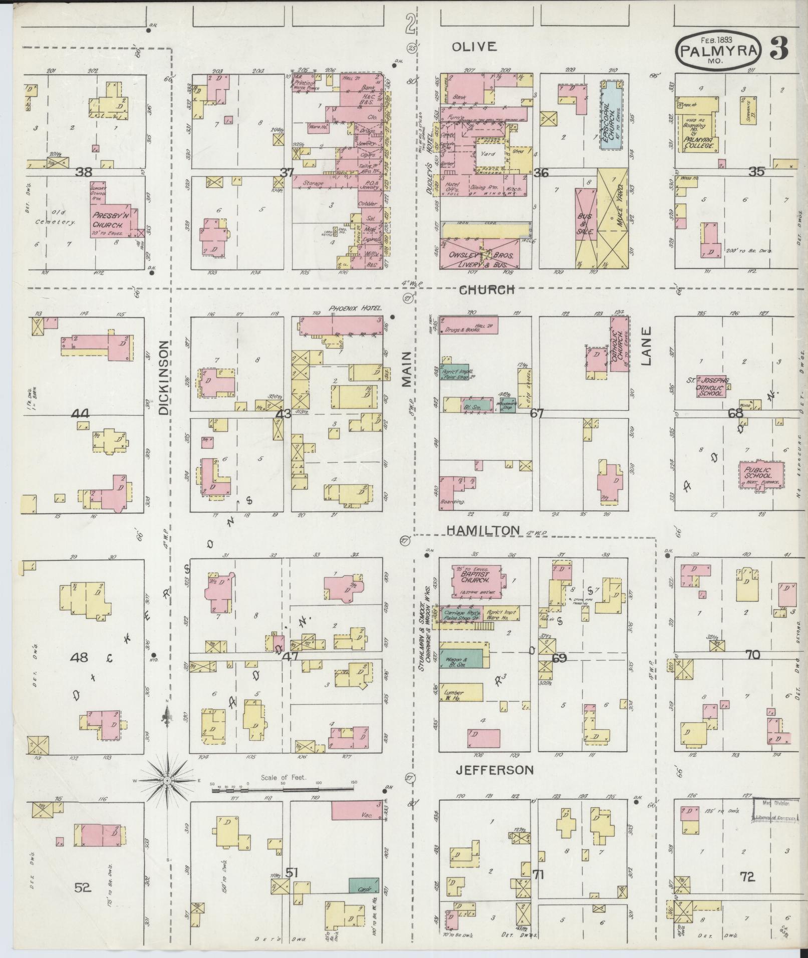 Sanborn Fire Insurance Map from Palmyra, Marion County, Missouri (1893), Sheet #0003 - Historic Sanborn Fire Insurance Map Print, vintage old map wall art, antique decor, genealogy gift, Missouri Missouri map