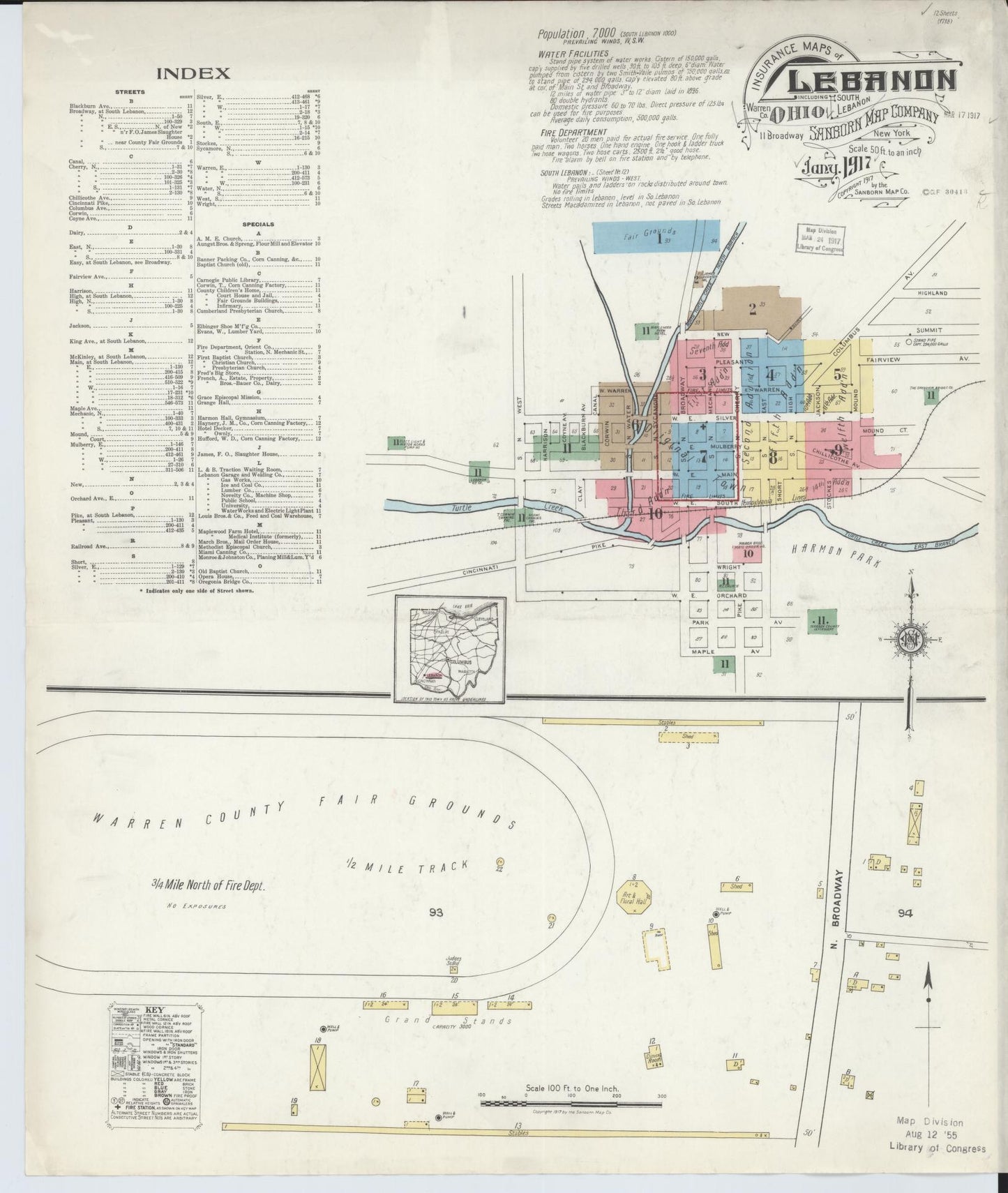 Sanborn Fire Insurance Map from Lebanon, Warren County, Ohio (1917), Sheet #0001 - Complete Map Set gallery image, historic Sanborn map, vintage wall art, Ohio Ohio