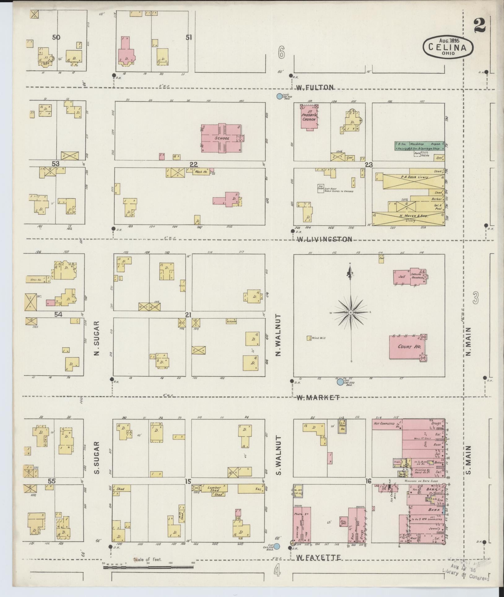Sanborn Fire Insurance Map from Celina, Mercer County, Ohio (1895), Sheet #0002 - Historic Sanborn Fire Insurance Map Print, vintage old map wall art, antique decor, genealogy gift, Ohio Ohio map