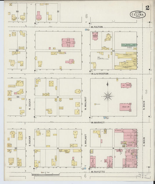 Sanborn Fire Insurance Map from Celina, Mercer County, Ohio (1895), Sheet #0002 - Historic Sanborn Fire Insurance Map Print, vintage old map wall art, antique decor, genealogy gift, Ohio Ohio map