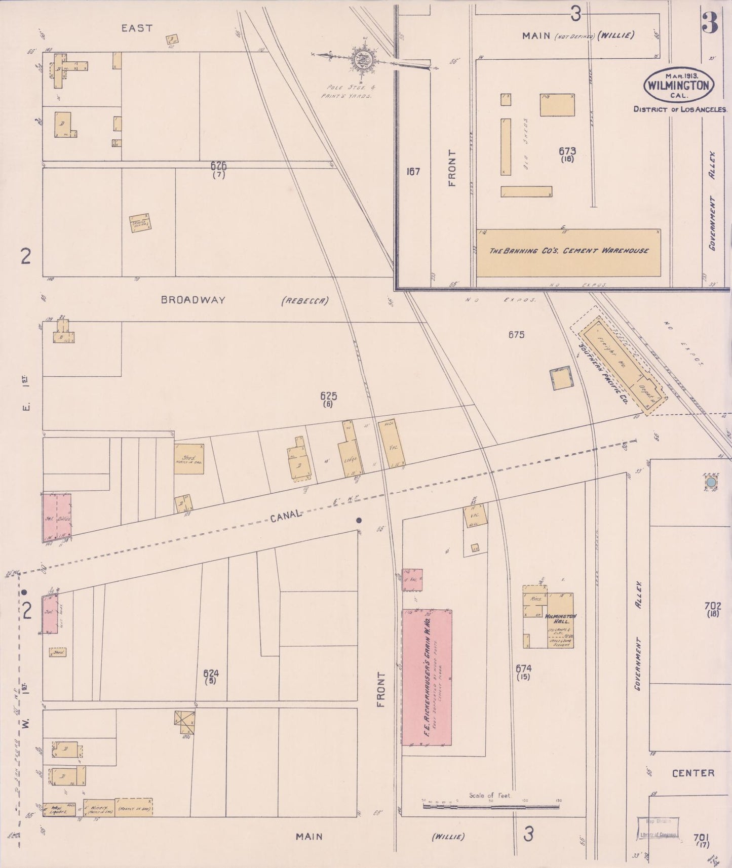 Sanborn Fire Insurance Map from Wilmington, Los Angeles County, California (1913), Sheet #0003 - Complete Map Set gallery image, historic Sanborn map, vintage wall art, California California