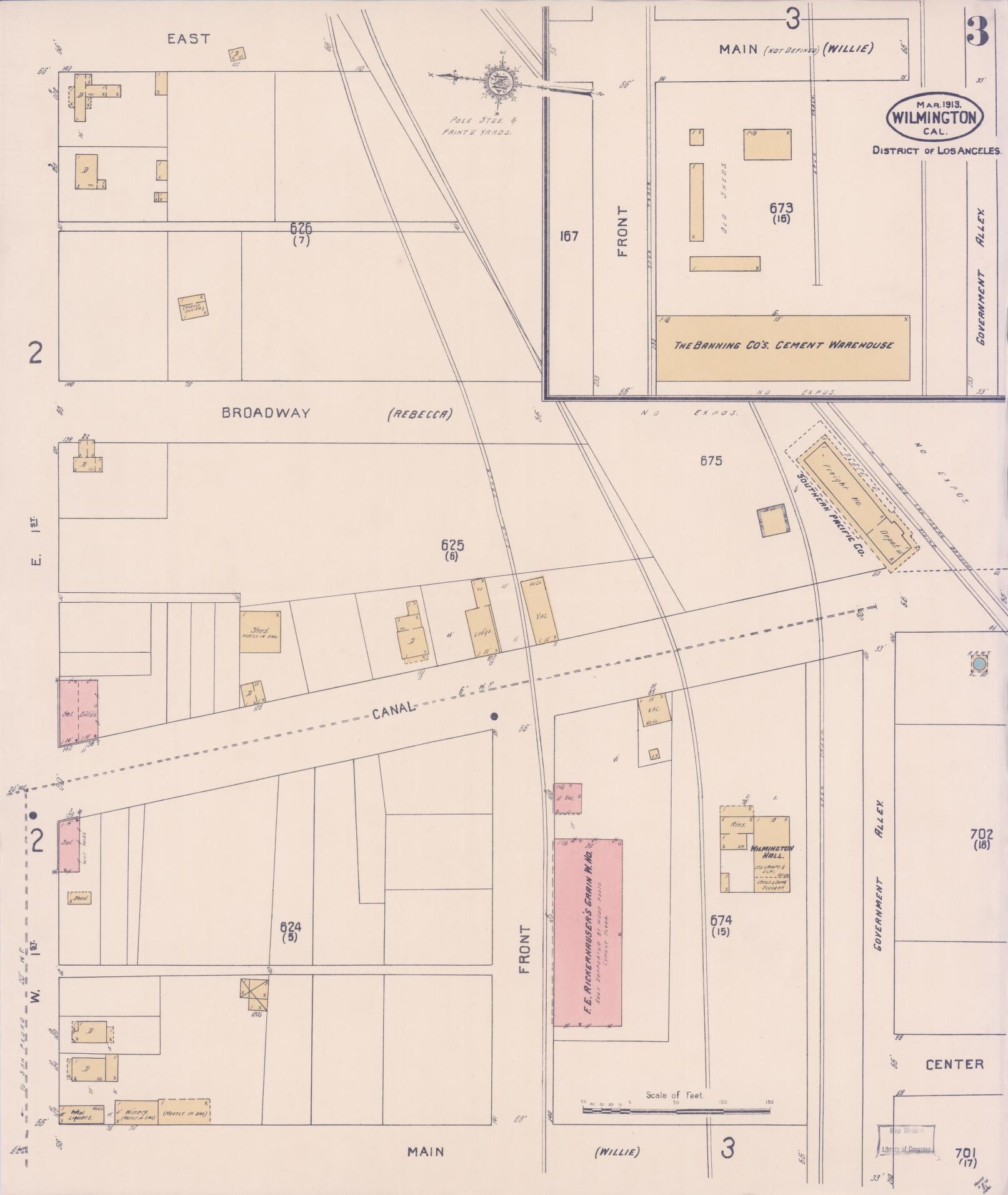 Sanborn Fire Insurance Map from Wilmington, Los Angeles County, California (1913), Sheet #0003 - Complete Map Set gallery image, historic Sanborn map, vintage wall art, California California