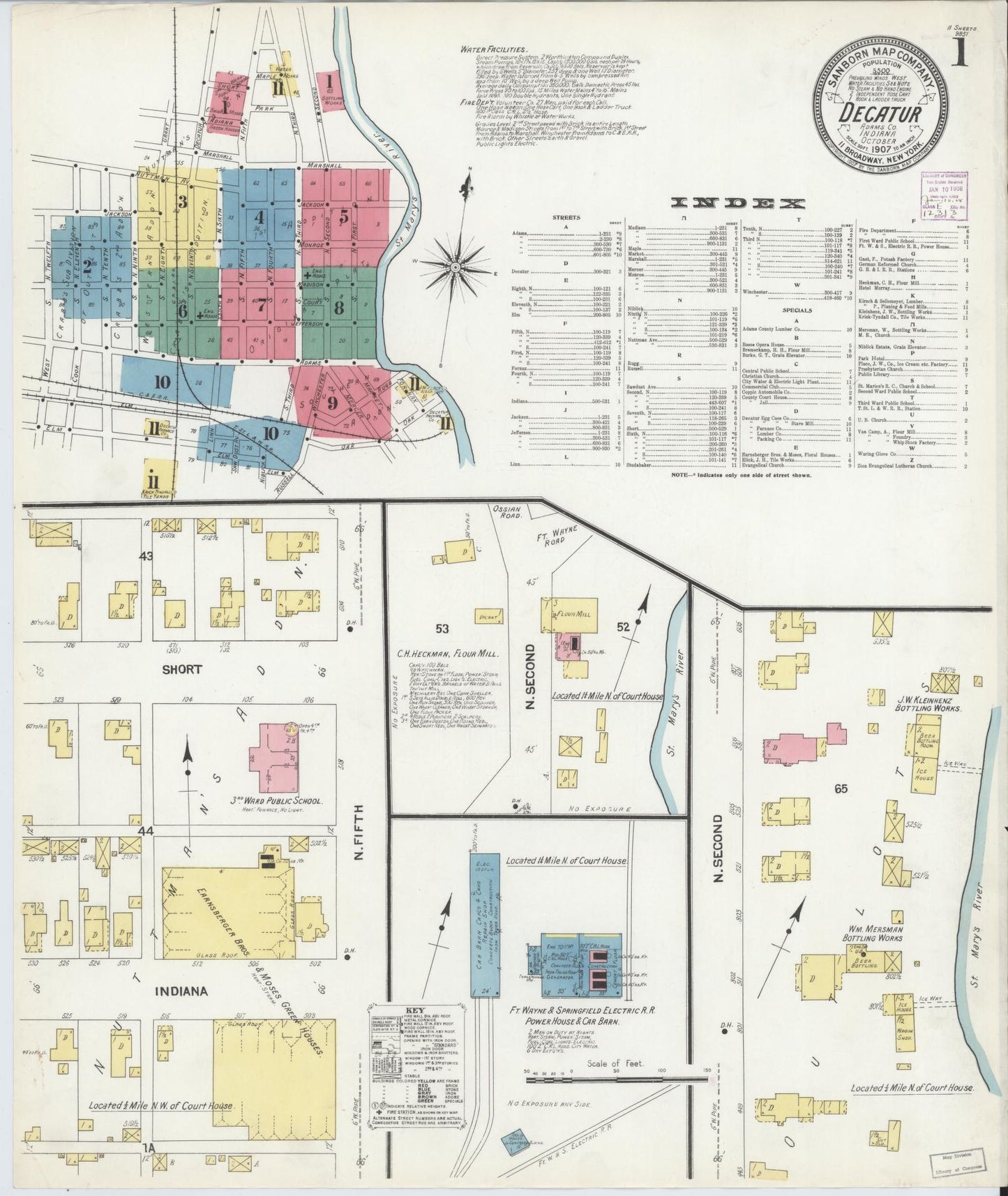 Sanborn Fire Insurance Map from Decatur, Adams County, Indiana (1907), Sheet #0001 - Complete Map Set gallery image, historic Sanborn map, vintage wall art, Indiana Indiana