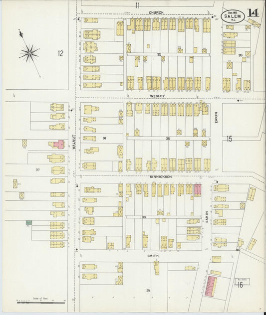 Sanborn Fire Insurance Map from Salem, Salem County, New Jersey (1902), Sheet #0014 - Historic Sanborn Fire Insurance Map Print, vintage old map wall art, antique decor, genealogy gift, New Jersey New Jersey map