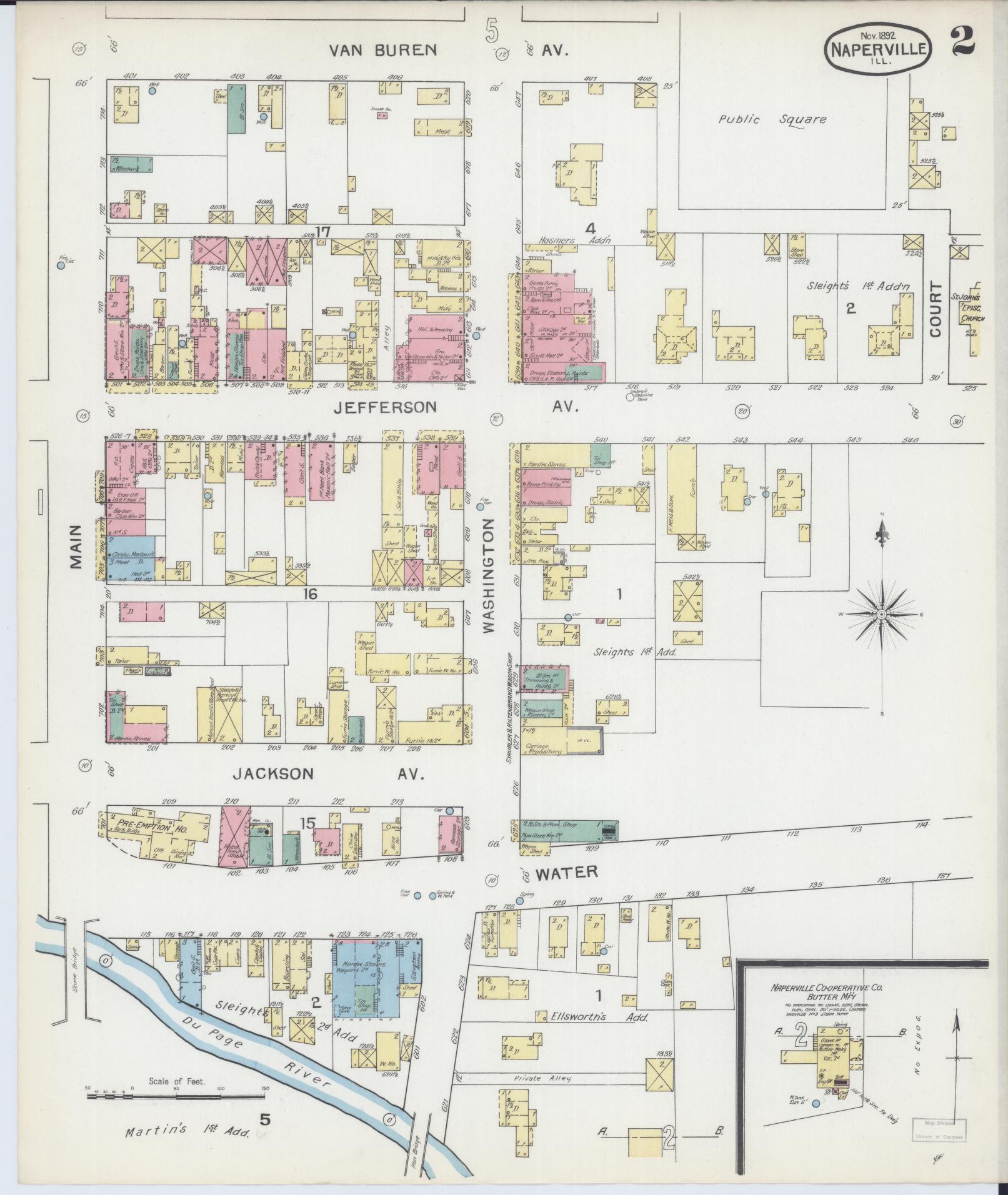 Sanborn Fire Insurance Map from Naperville, Du Page County, Illinois (1892), Sheet #0002 - Historic Sanborn Fire Insurance Map Print, vintage old map wall art, antique decor, genealogy gift, Illinois Illinois map