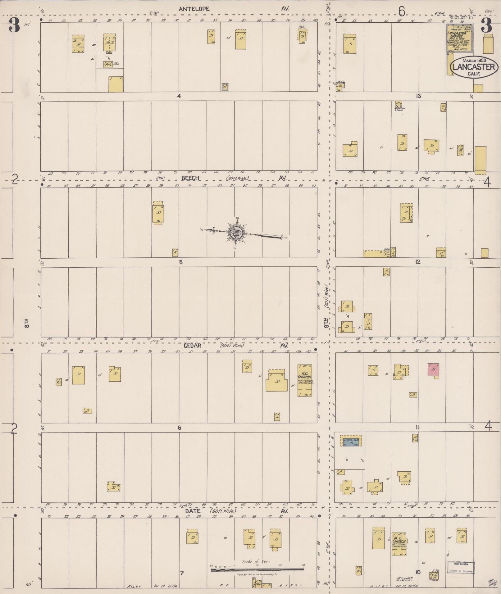 Sanborn Fire Insurance Map from Lancaster, Los Angeles County, California (1923), Sheet #0003 - Historic Sanborn Fire Insurance Map Print, vintage old map wall art, antique decor, genealogy gift, California California map