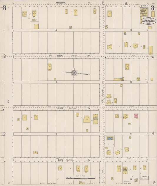 Sanborn Fire Insurance Map from Lancaster, Los Angeles County, California (1923), Sheet #0003 - Historic Sanborn Fire Insurance Map Print, vintage old map wall art, antique decor, genealogy gift, California California map