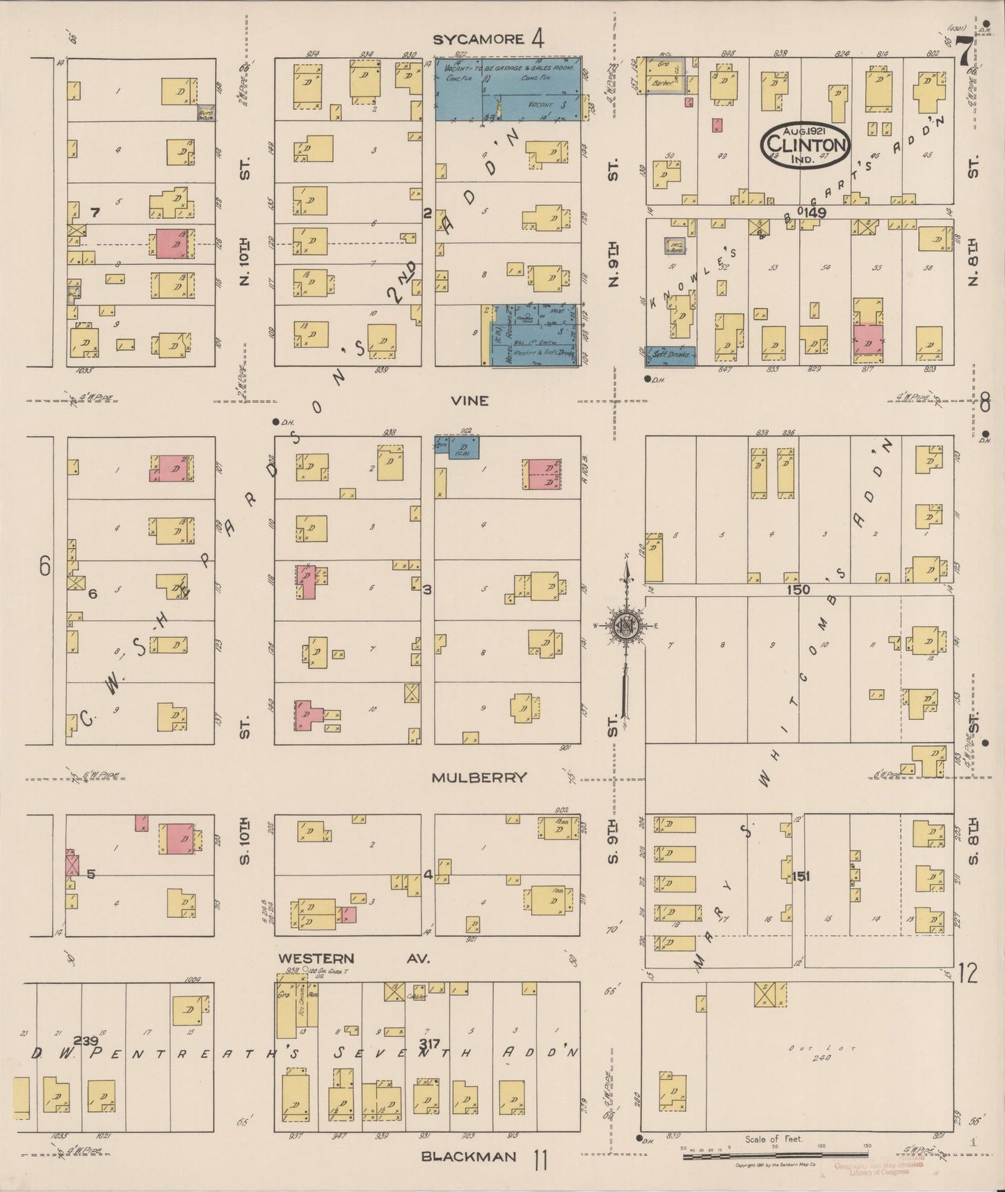 Sanborn Fire Insurance Map from Clinton, Vermillion County, Indiana (1921), Sheet #0007 - Historic Sanborn Fire Insurance Map Print, vintage old map wall art, antique decor, genealogy gift, Indiana Indiana map
