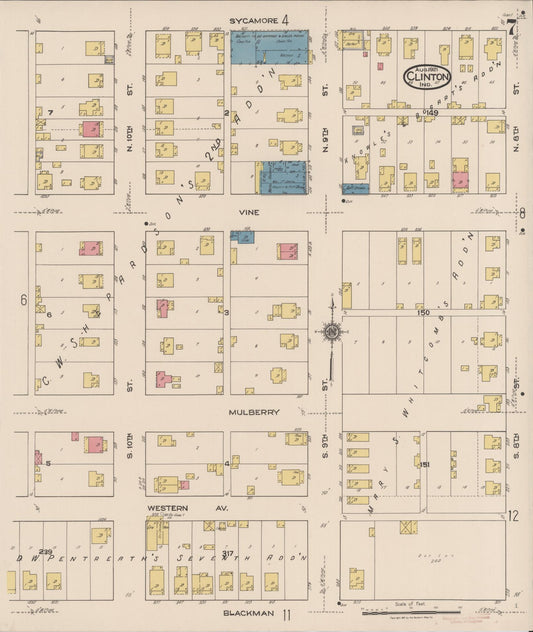 Sanborn Fire Insurance Map from Clinton, Vermillion County, Indiana (1921), Sheet #0007 - Historic Sanborn Fire Insurance Map Print, vintage old map wall art, antique decor, genealogy gift, Indiana Indiana map