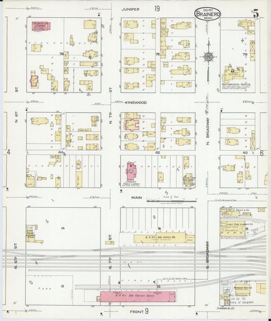 Sanborn Fire Insurance Map from Brainerd, Crow Wing County, Minnesota (1917), Sheet #0005 - Historic Sanborn Fire Insurance Map Print, vintage old map wall art, antique decor, genealogy gift, Minnesota Minnesota map
