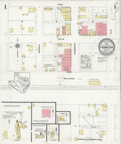 Sanborn Fire Insurance Map from Frankston, Anderson County, Texas (1925), Sheet #0001 - Historic Sanborn Fire Insurance Map Print, vintage old map wall art, antique decor, genealogy gift, Texas Texas map