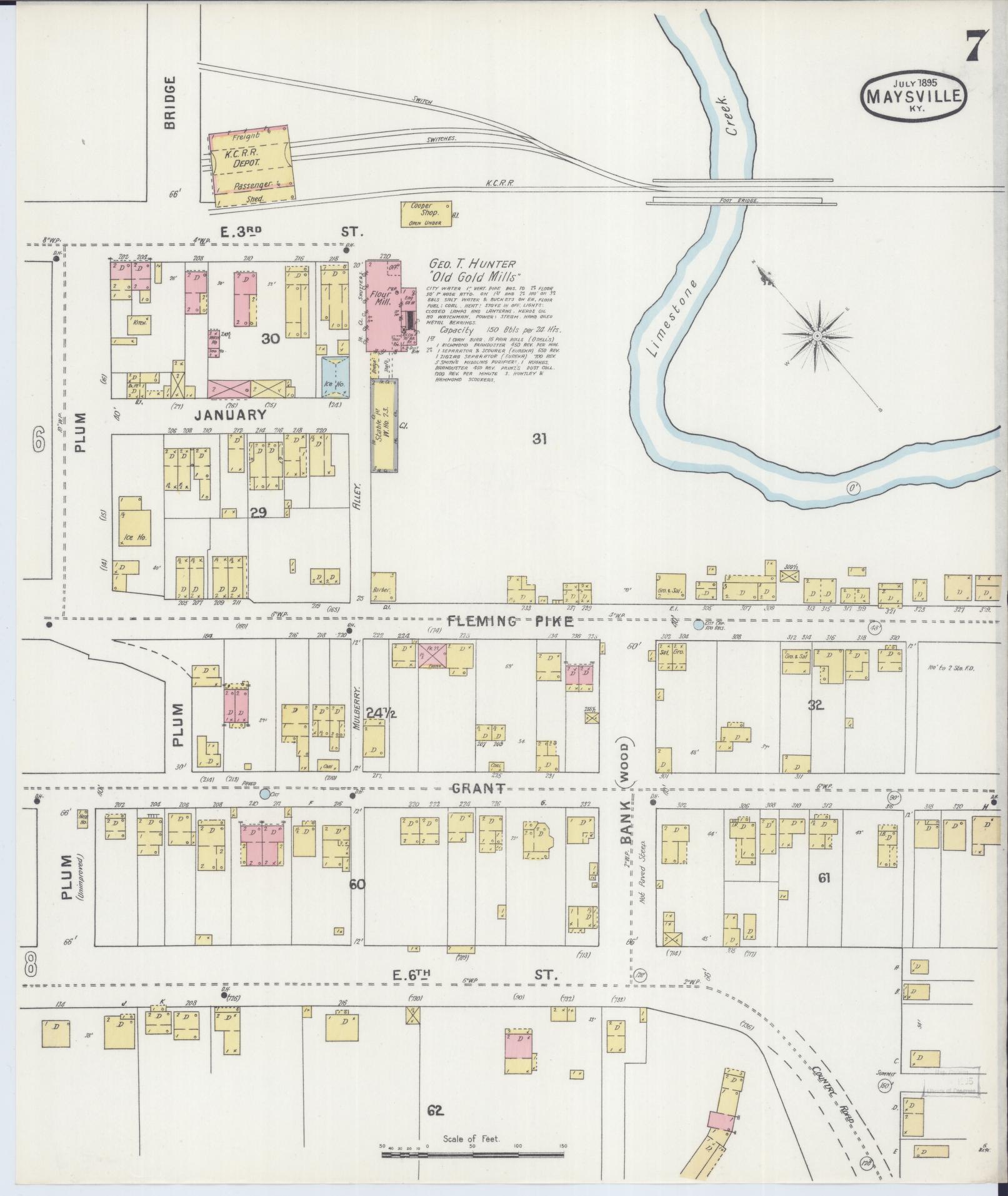 Sanborn Fire Insurance Map from Maysville, Mason County, Kentucky (1895), Sheet #0007 - Historic Sanborn Fire Insurance Map Print, vintage old map wall art, antique decor, genealogy gift, Kentucky Kentucky map