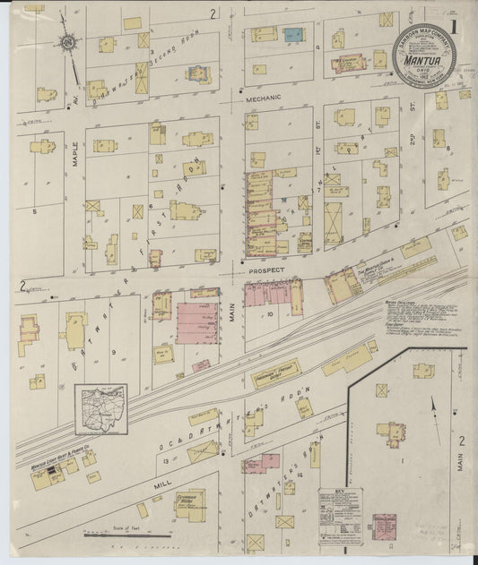 Sanborn Fire Insurance Map from Mantua, Portage County, Ohio (1913), Sheet #0001 - Historic Sanborn Fire Insurance Map Print, vintage old map wall art, antique decor, genealogy gift, Ohio Ohio map