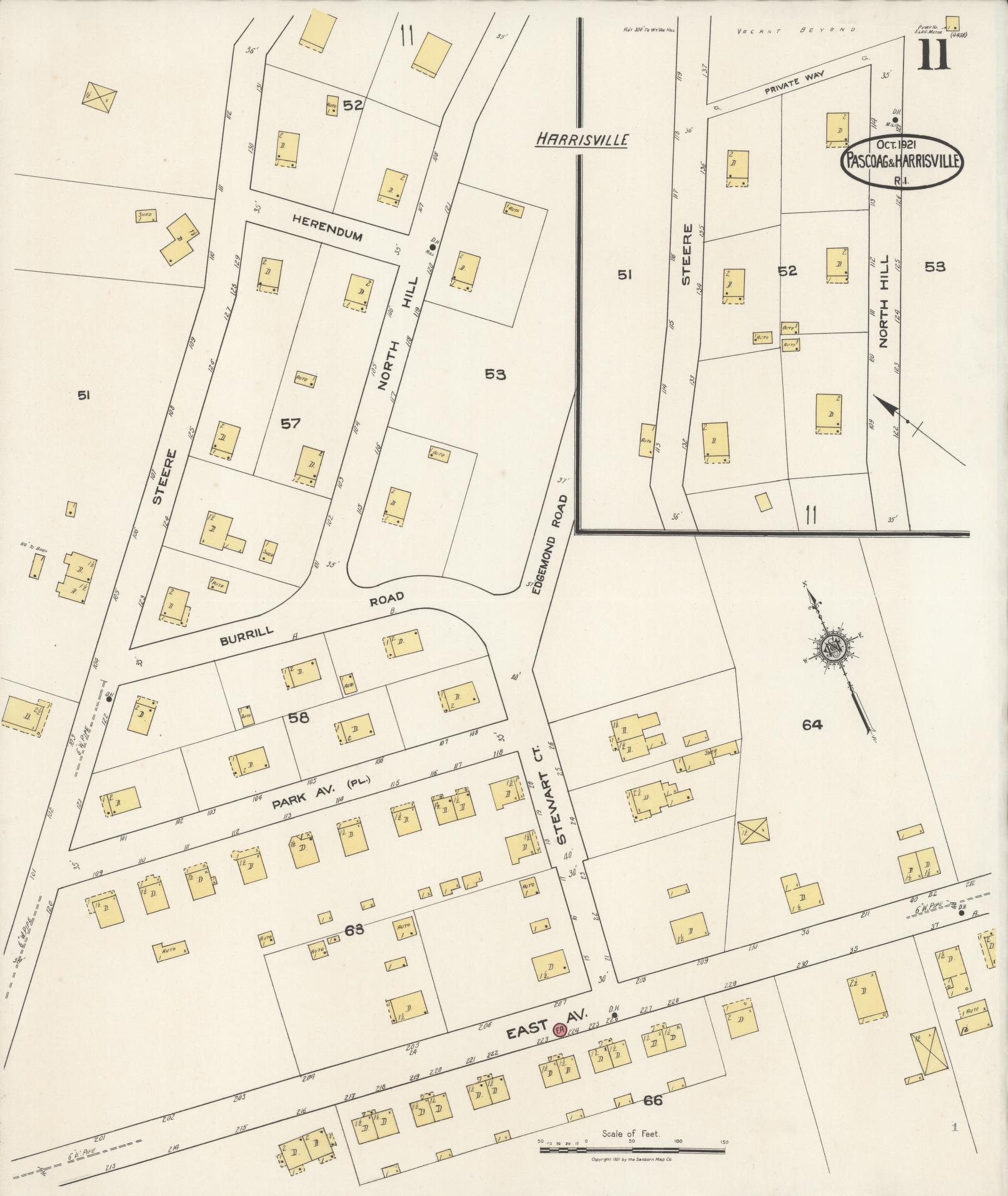 Sanborn Fire Insurance Map from Pascoag, Providence County, Rhode Island (1921), Sheet #0011 - Complete Map Set gallery image, historic Sanborn map, vintage wall art, Rhode Island Rhode Island