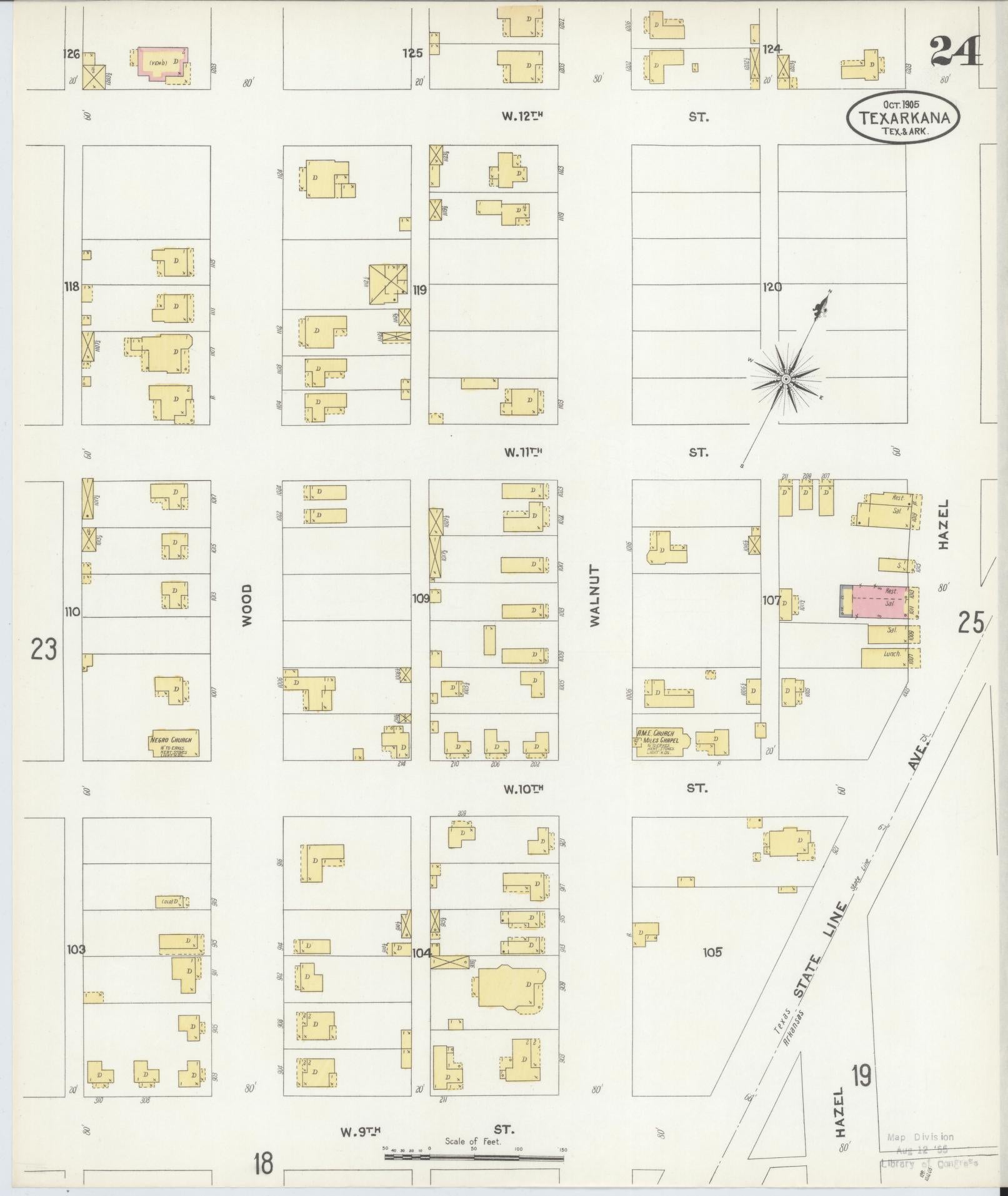 Sanborn Fire Insurance Map from Texarkana, Bowie County, Texas (1905), Sheet #0024 - Complete Map Set gallery image, historic Sanborn map, vintage wall art, Texas Texas