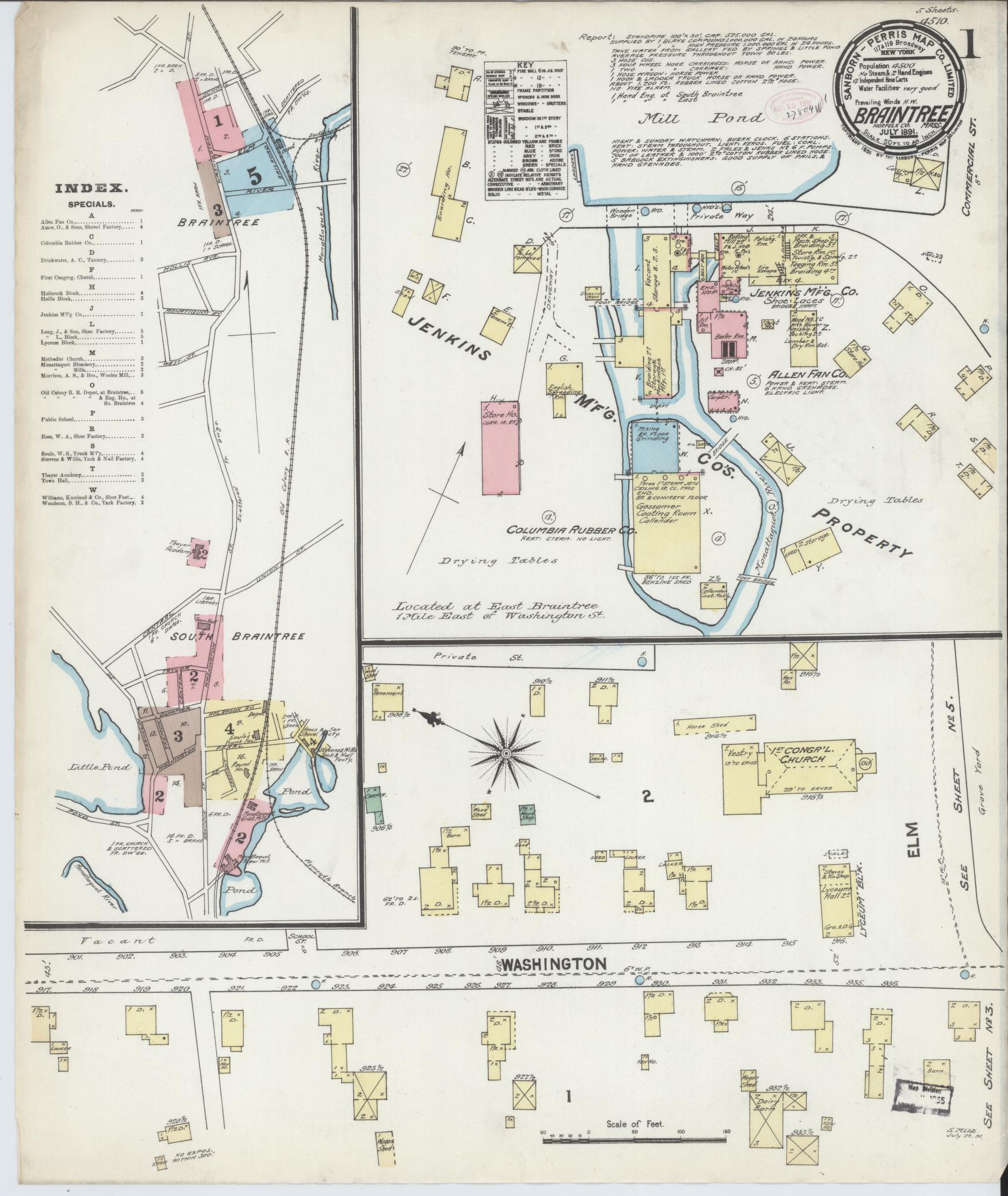 Sanborn Fire Insurance Map from Braintree, Norfolk County, Massachusetts (1891), Sheet #0001 - Complete Map Set gallery image, historic Sanborn map, vintage wall art, Massachusetts Massachusetts
