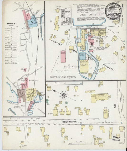 Sanborn Fire Insurance Map from Braintree, Norfolk County, Massachusetts (1891), Sheet #0001 - Complete Map Set gallery image, historic Sanborn map, vintage wall art, Massachusetts Massachusetts