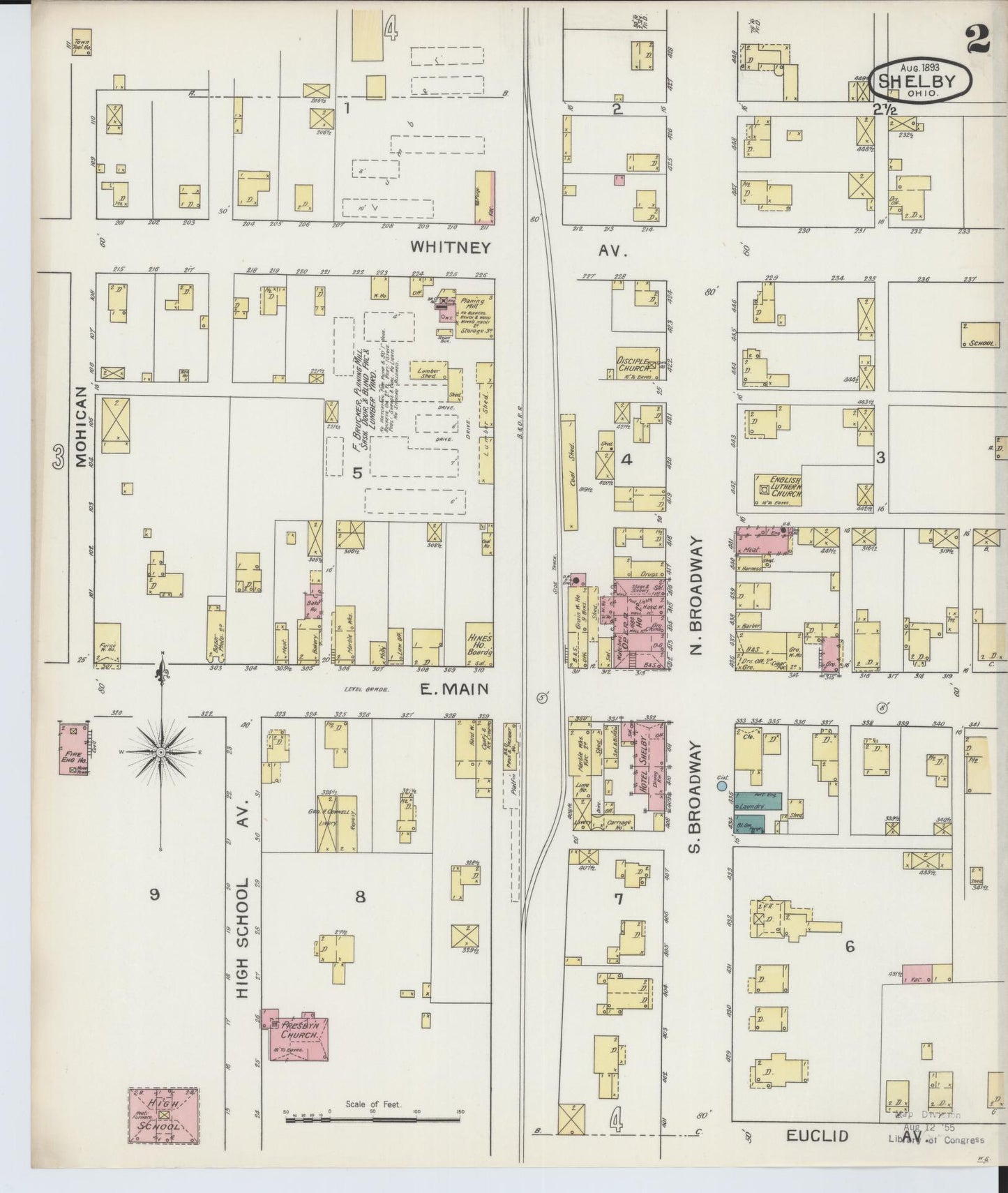 Sanborn Fire Insurance Map from Shelby, Richland County, Ohio (1893), Sheet #0002 - Historic Sanborn Fire Insurance Map Print, vintage old map wall art, antique decor, genealogy gift, Ohio Ohio map
