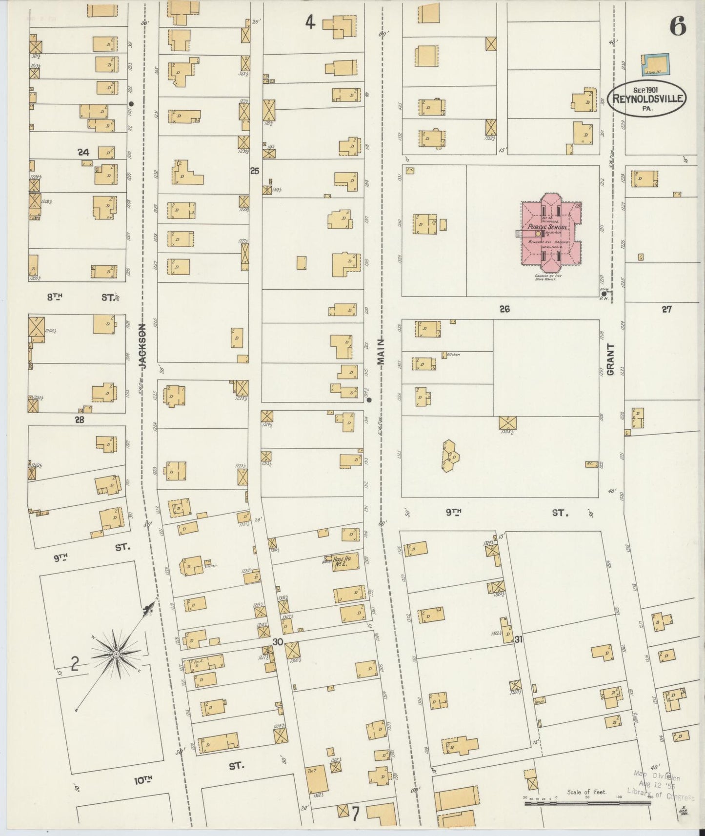 Sanborn Fire Insurance Map from Reynoldsville, Jefferson County, Pennsylvania (1901), Sheet #0006 - Historic Sanborn Fire Insurance Map Print, vintage old map wall art, antique decor, genealogy gift, Pennsylvania Pennsylvania map