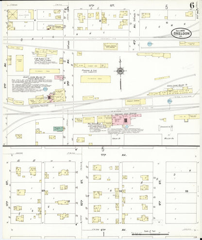 Sanborn Fire Insurance Map from Sheldon, O'Brien County, Iowa (1909), Sheet #0006 - Historic Sanborn Fire Insurance Map Print, vintage old map wall art