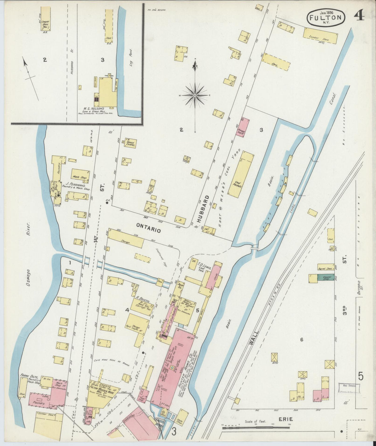 Sanborn Fire Insurance Map from Fulton, Oswego County, New York (1896), Sheet #0004 - Historic Sanborn Fire Insurance Map Print, vintage old map wall art, antique decor, genealogy gift, New York New York map