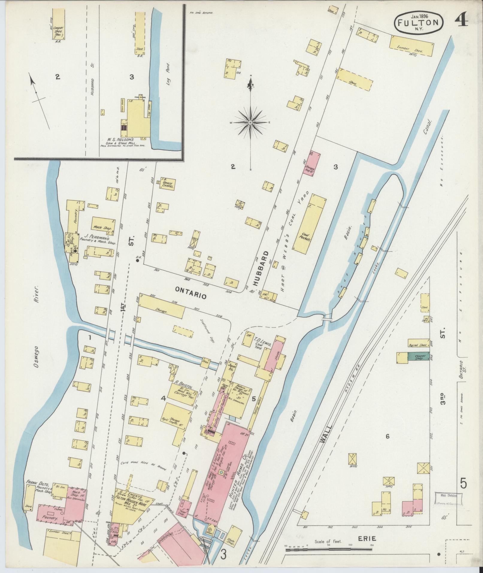 Sanborn Fire Insurance Map from Fulton, Oswego County, New York (1896), Sheet #0004 - Historic Sanborn Fire Insurance Map Print, vintage old map wall art, antique decor, genealogy gift, New York New York map