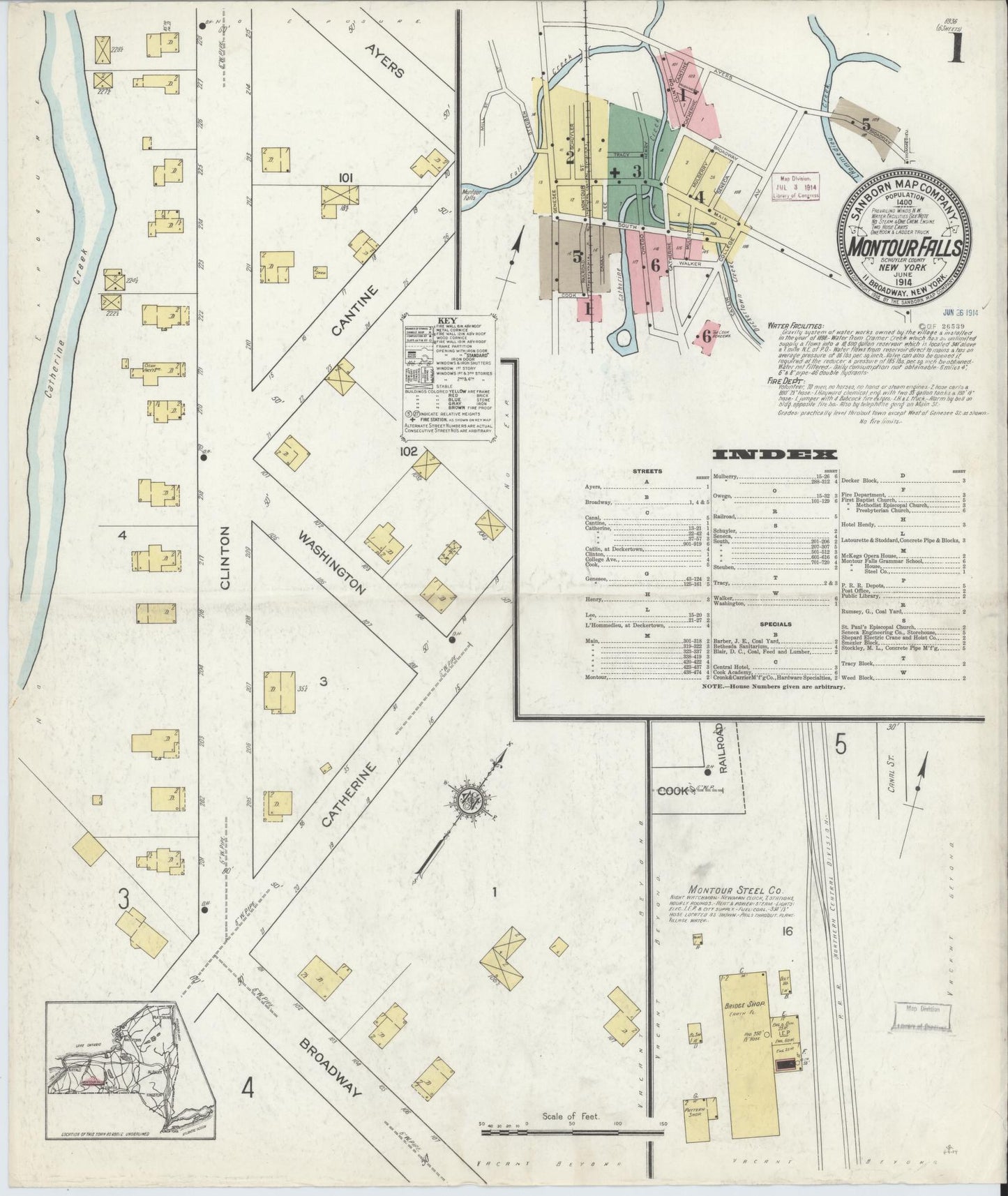 Sanborn Fire Insurance Map from Montour Falls, Schuyler County, New York. (1914) – Historic Sanborn Fire Insurance Map Print