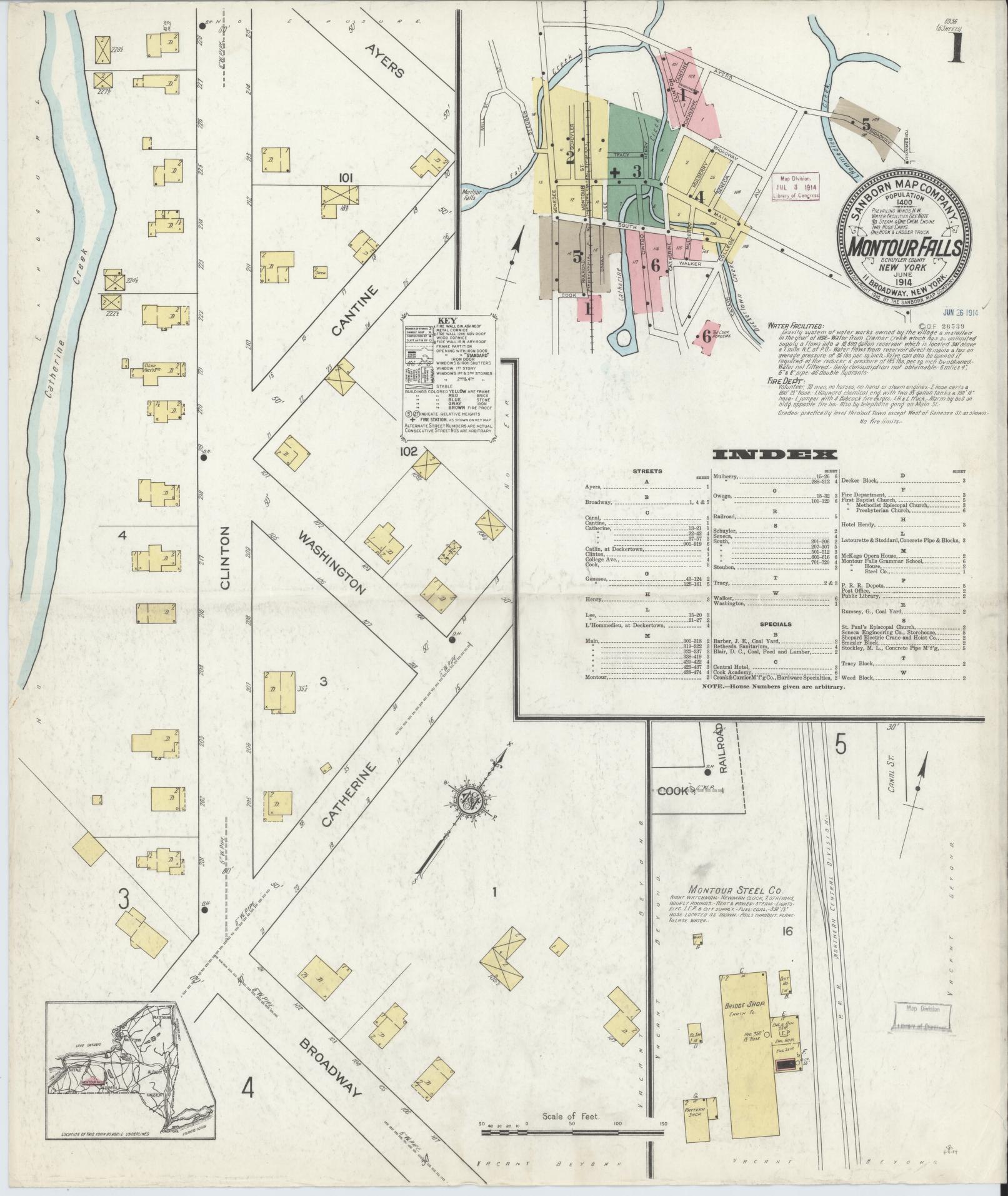 Sanborn Fire Insurance Map from Montour Falls, Schuyler County, New York. (1914) – Historic Sanborn Fire Insurance Map Print