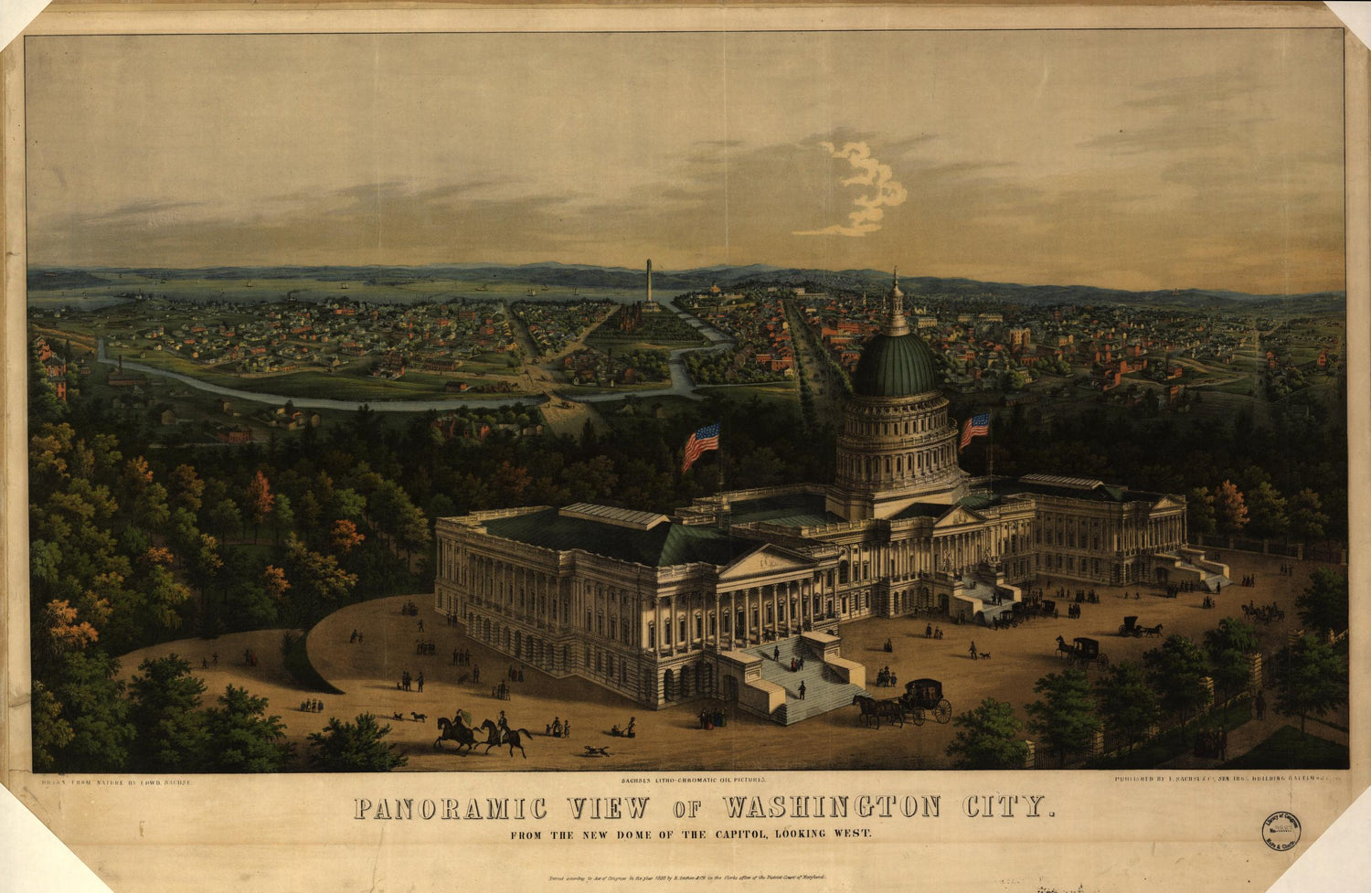 Panoramic view of Washington City from the new dome of the Capitol, looking west (1856) – Historic Bird’s-Eye View Panorama Print
