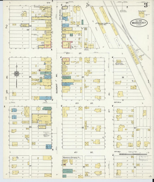 Sanborn Fire Insurance Map from Woonsocket, Sanborn County, South Dakota (1909), Sheet #0003 - Historic Sanborn Fire Insurance Map Print, vintage old map wall art, antique decor, genealogy gift, South Dakota South Dakota map