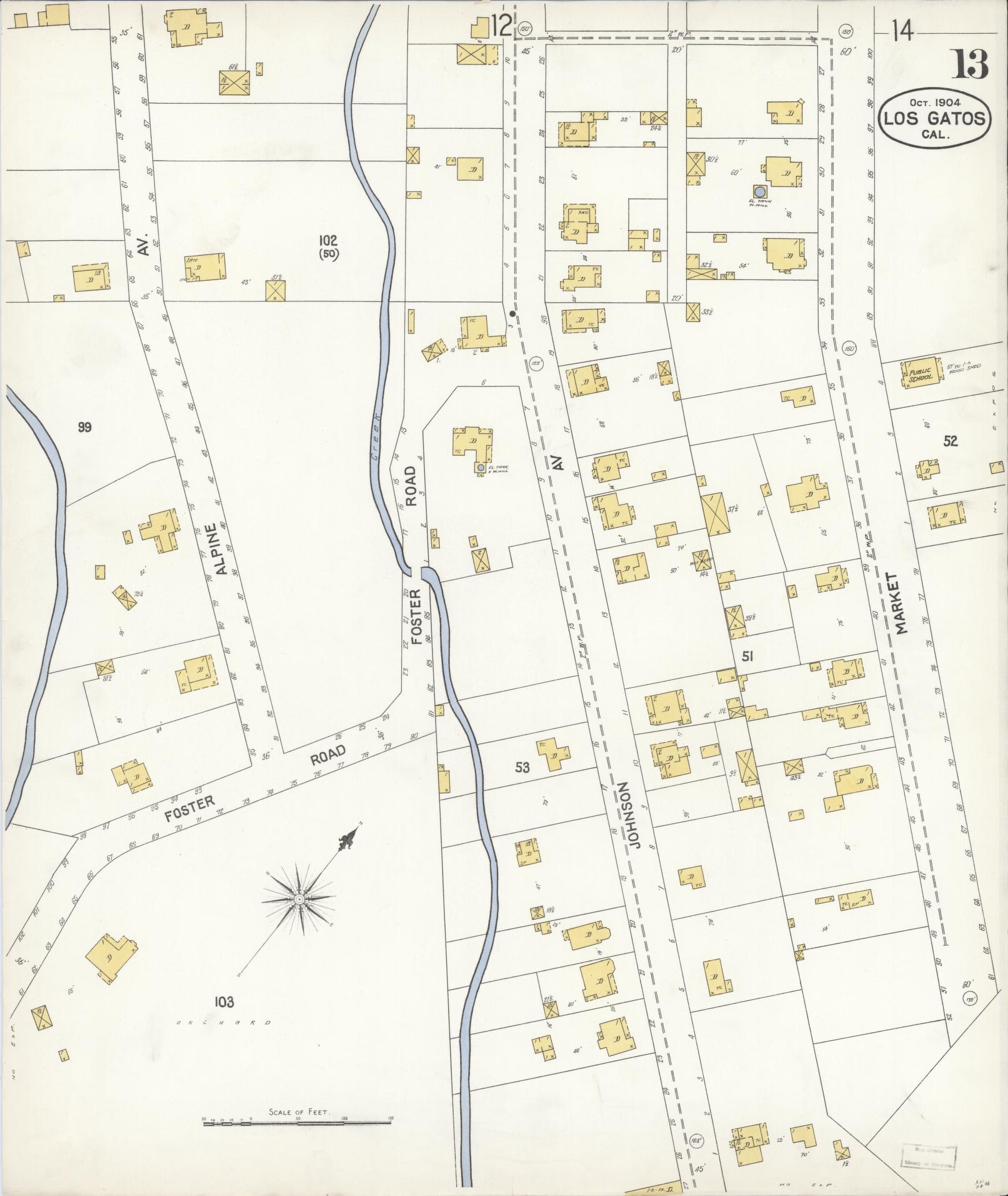 Sanborn Fire Insurance Map from Los Gatos, Santa Clara County, California (1904), Sheet #0013 - Complete Map Set gallery image, historic Sanborn map, vintage wall art, California California