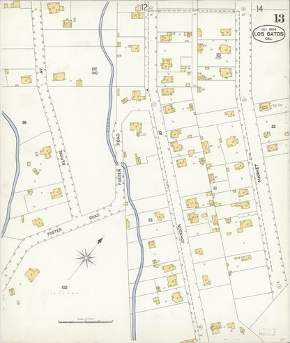 Sanborn Fire Insurance Map from Los Gatos, Santa Clara County, California (1904), Sheet #0013 - Complete Map Set gallery image, historic Sanborn map, vintage wall art, California California