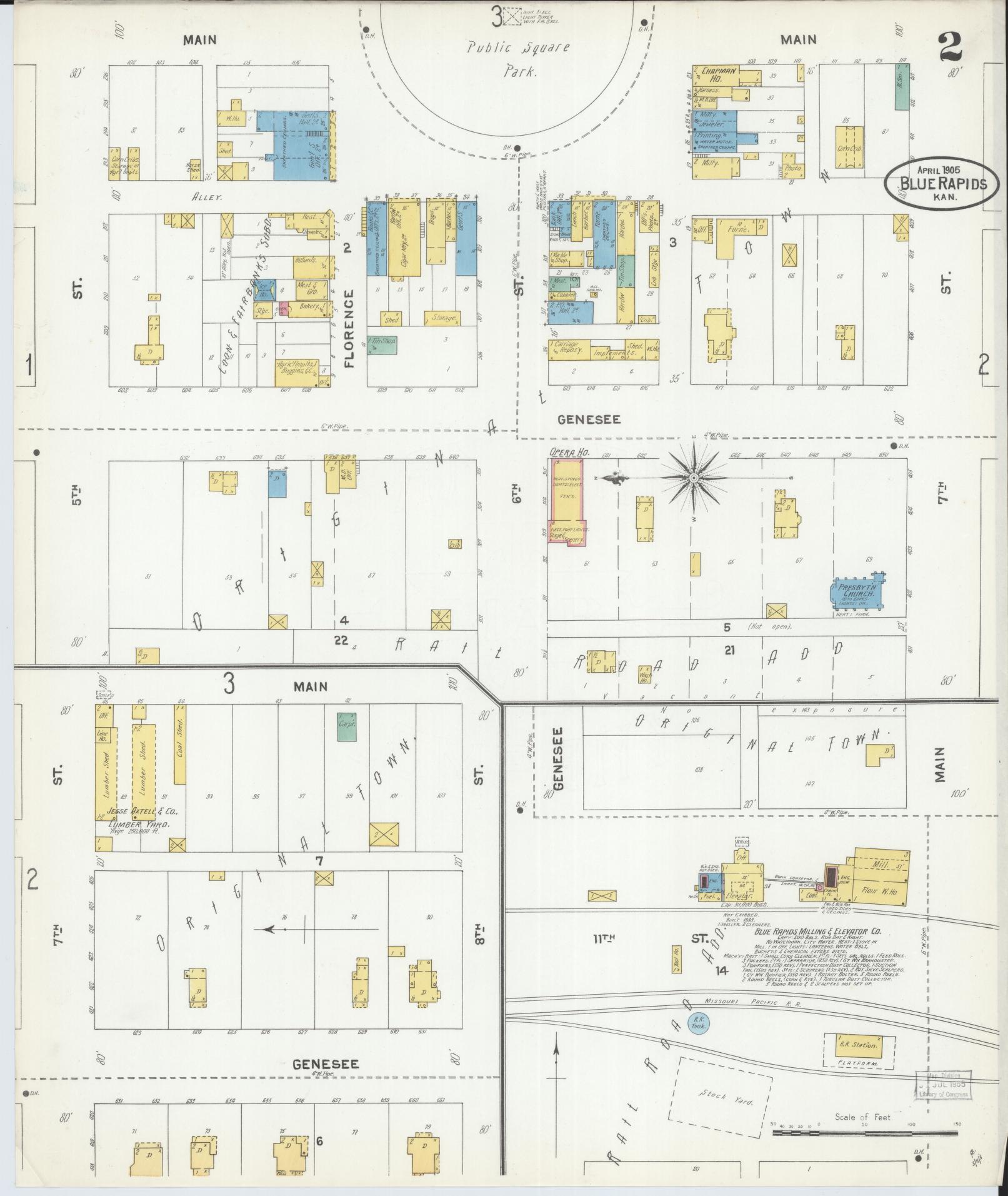 Sanborn Fire Insurance Map from Blue Rapids, Marshall County, Kansas (1905), Sheet #0002 - Complete Map Set gallery image, historic Sanborn map, vintage wall art, Kansas Kansas