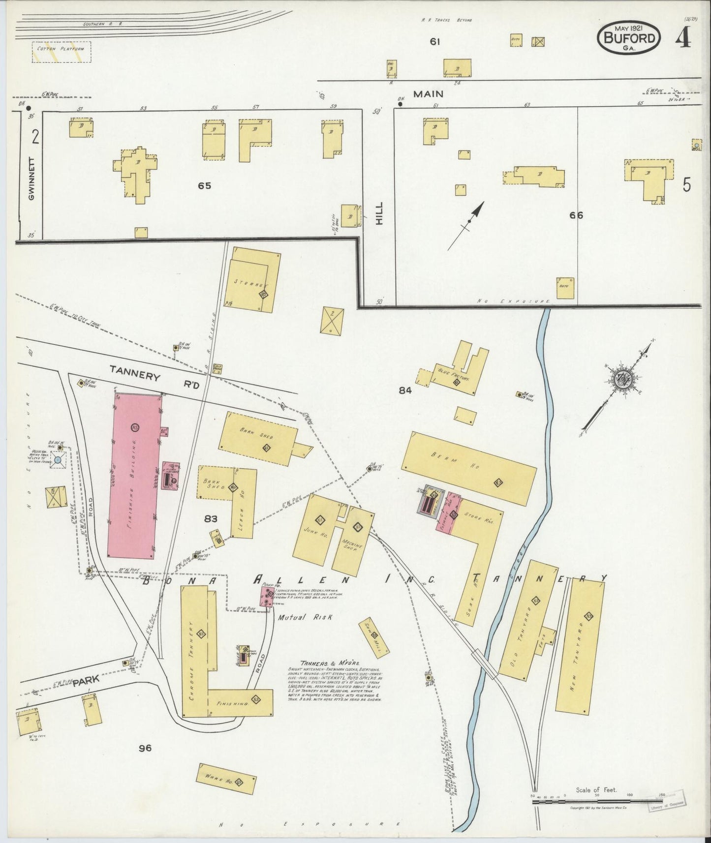 Sanborn Fire Insurance Map from Buford, Gwinnett County, Georgia (1921), Sheet #0004 - Historic Sanborn Fire Insurance Map Print, vintage old map wall art, antique decor, genealogy gift, Georgia Georgia map