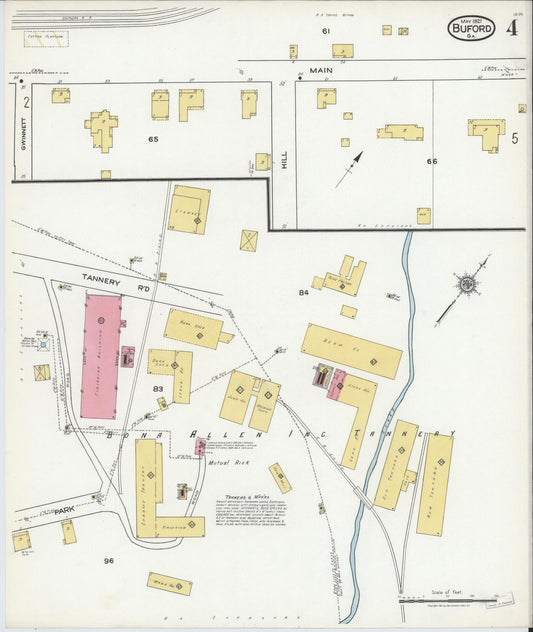 Sanborn Fire Insurance Map from Buford, Gwinnett County, Georgia (1921), Sheet #0004 - Historic Sanborn Fire Insurance Map Print, vintage old map wall art, antique decor, genealogy gift, Georgia Georgia map