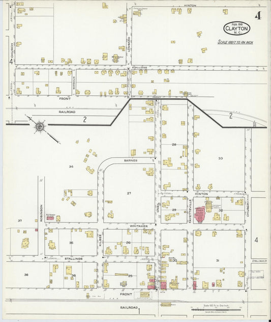 Sanborn Fire Insurance Map from Clayton, Johnston County, North Carolina (1918), Sheet #0004 - Historic Sanborn Fire Insurance Map Print, vintage old map wall art, antique decor, genealogy gift, North Carolina North Carolina map