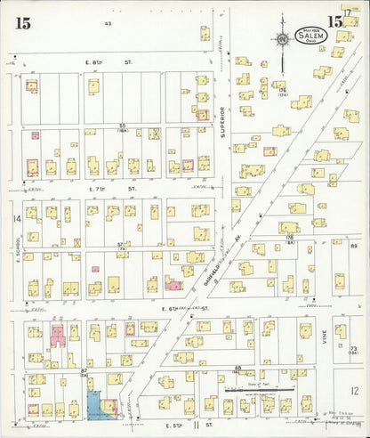 Sanborn Fire Insurance Map from Salem, Columbiana County, Ohio (1926), Sheet #0015 - Historic Sanborn Fire Insurance Map Print, vintage old map wall art, antique decor, genealogy gift, Ohio Ohio map